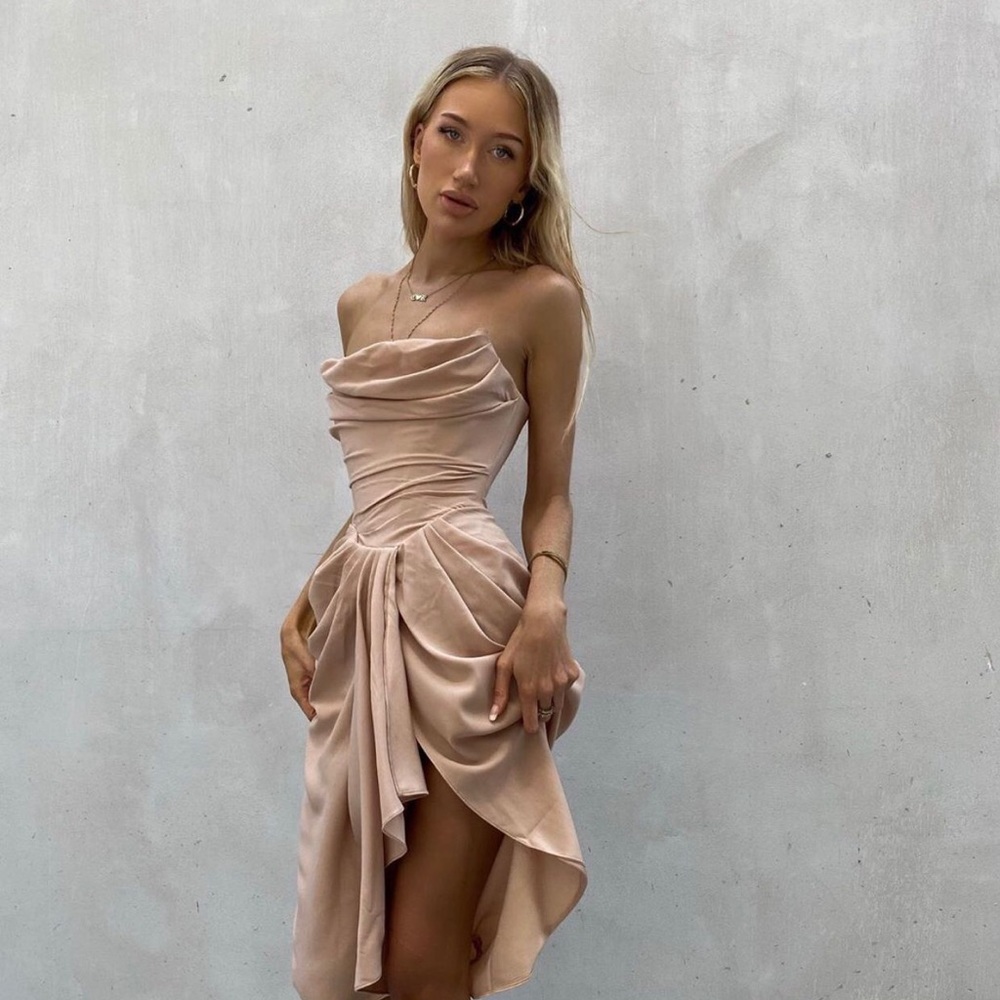 Last Chance! House of CB Poppy Sand Beige Strapless Corset Midi Dress